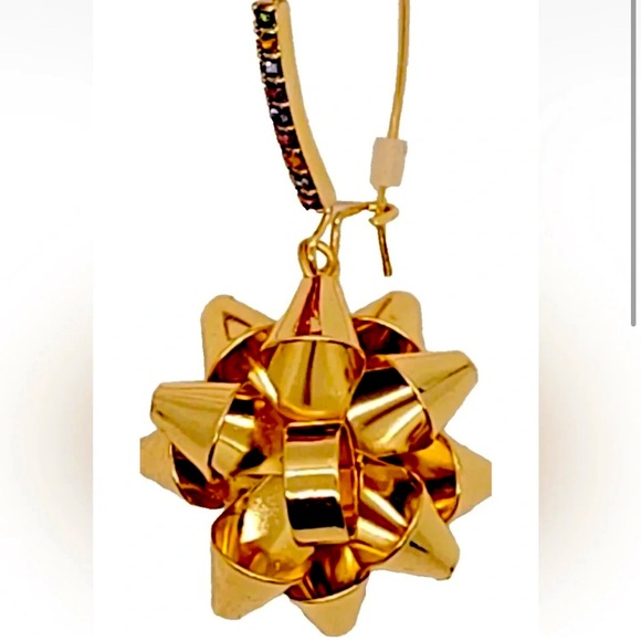 New Betsey Johnson Gold Bow Dangle Earrings - Picture 10 of 13